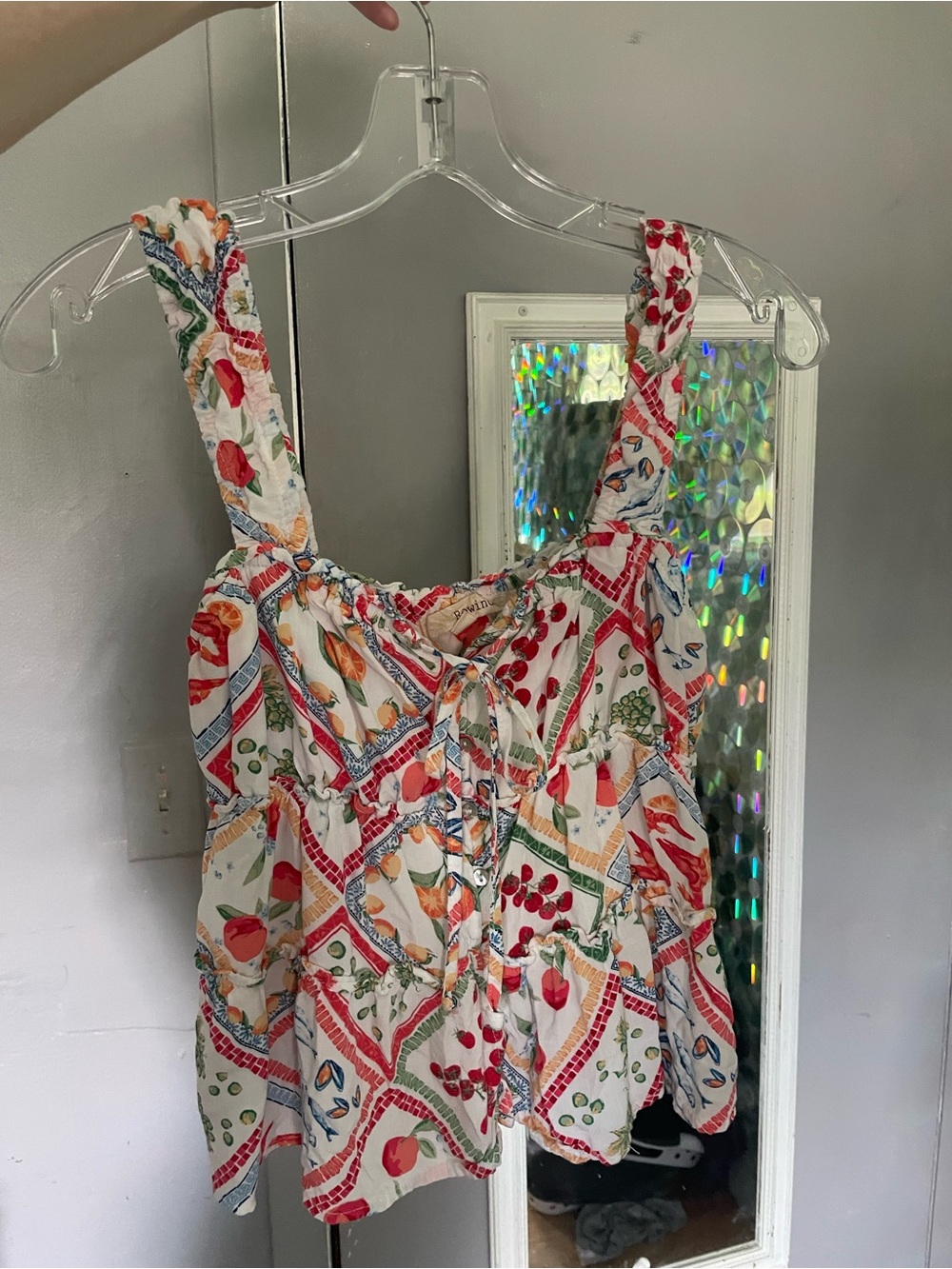 White Fruit & Floral Tie-Front Camisole